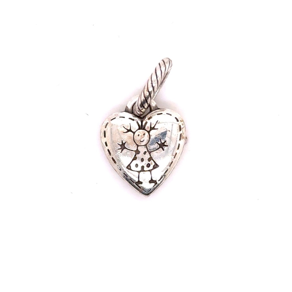 Brighton Silver Tone Heart Charm Whimsical Girl Stick Figure Pendant